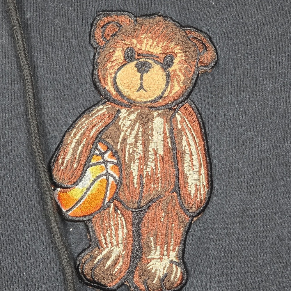 CivilizeD Black Basketball Teddy Bear Rhinestone Zip Hoodie Small Streetwear Y2K - Picture 5 of 12